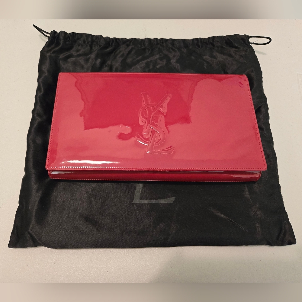Yves Saint Laurent YSL Red Patent Leather Clutch Bag